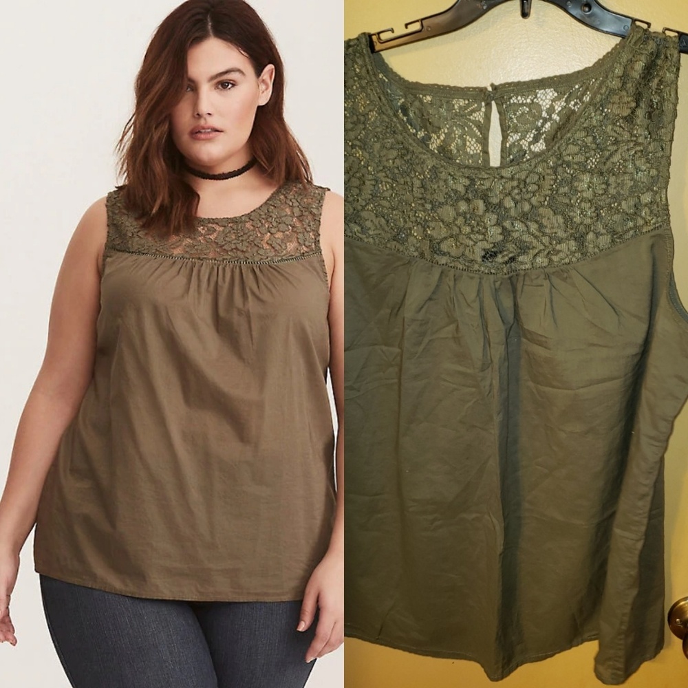 Torrid size 1 olive green lace inset tank top